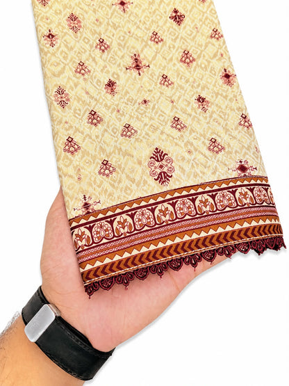 Yahyas Cream & Maroon Lawn 3-Piece Suit | Summer Collection