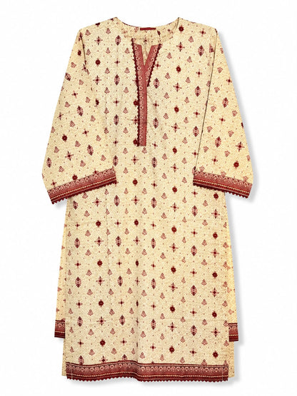 Yahyas Cream & Maroon Lawn 3-Piece Suit | Summer Collection