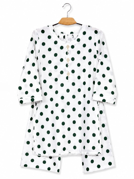 Yahyas Green Polka Dot 2-Piece Suit | Pearl Button Detail