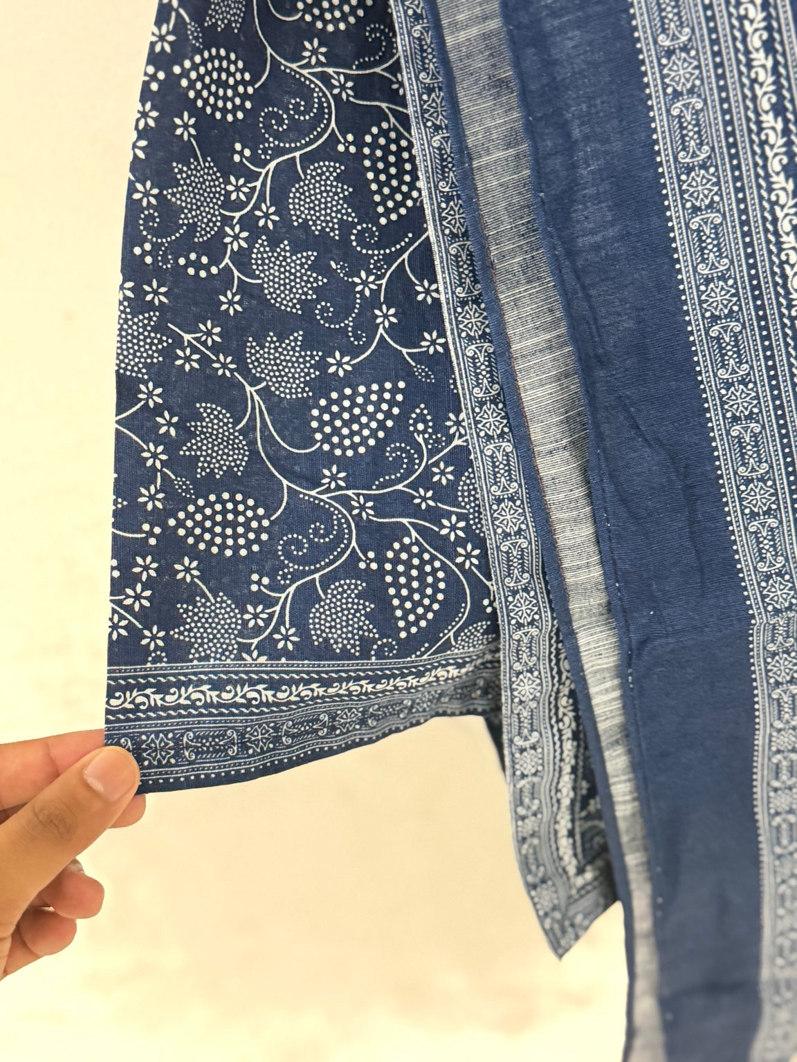 Bin Saeed Khaadar navy white floral sleeve border detail