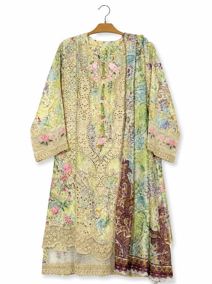 Rose Garden cotton 3-piece suit in Lemon Green