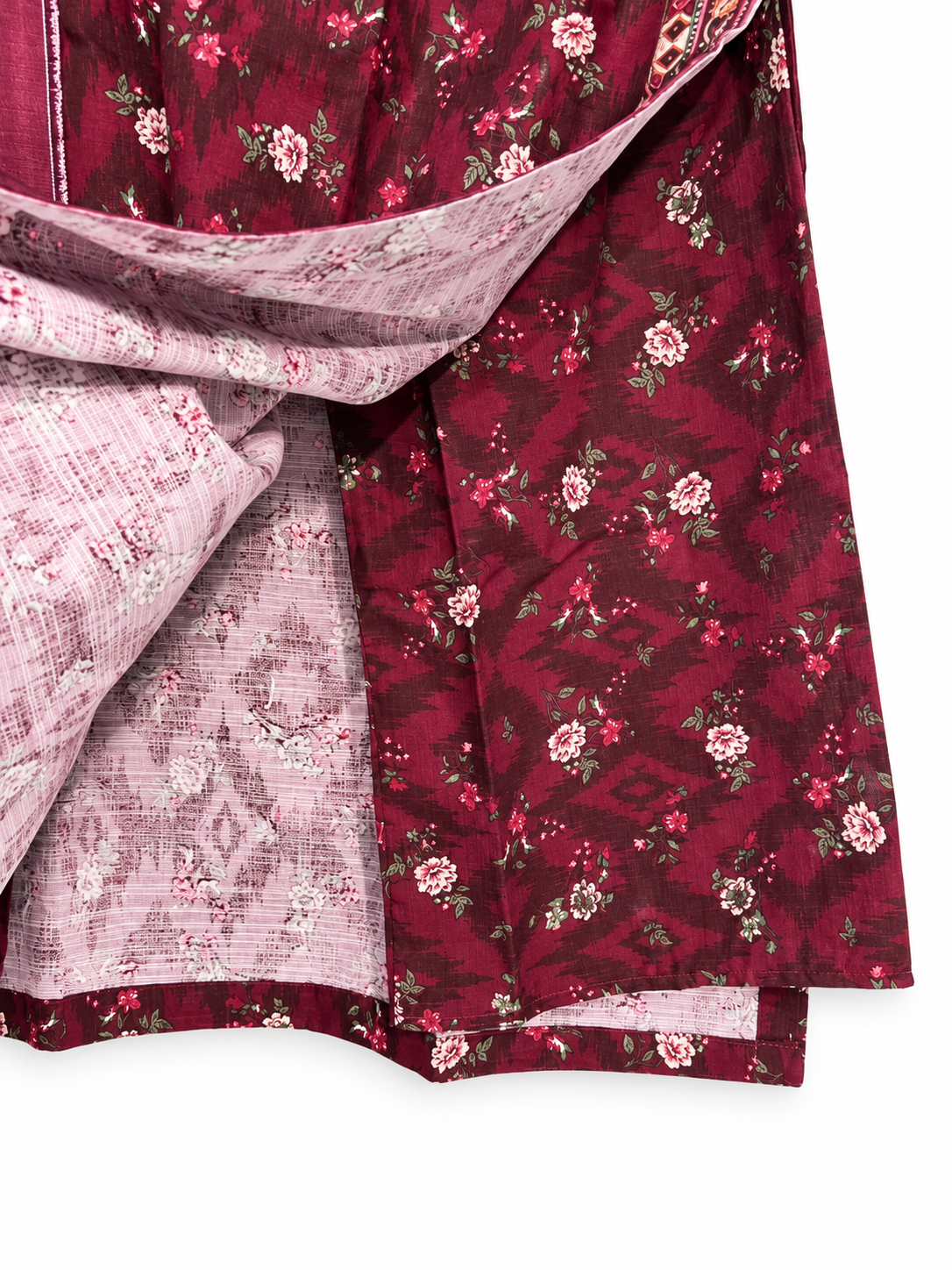 Bin Saeed burgundy floral suit matching fabric detail
