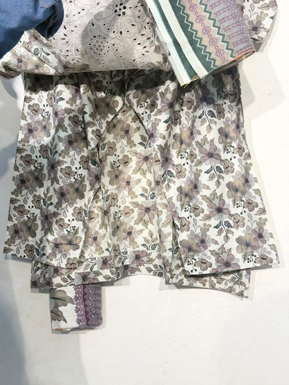Dhanak ivory floral suit matching stitched trouser and fabric detail