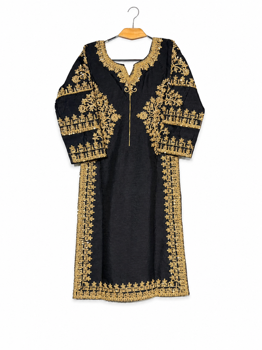 Yahyas black 2-piece dress with golden embellishment – clean front view