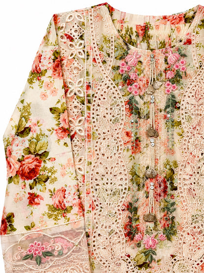Rose Garden cotton suit sleeve and lace embroidery detail