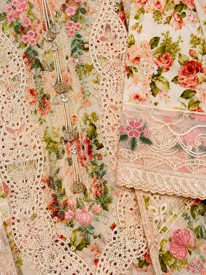 Rose Garden ivory floral shirt, trouser and dupatta set